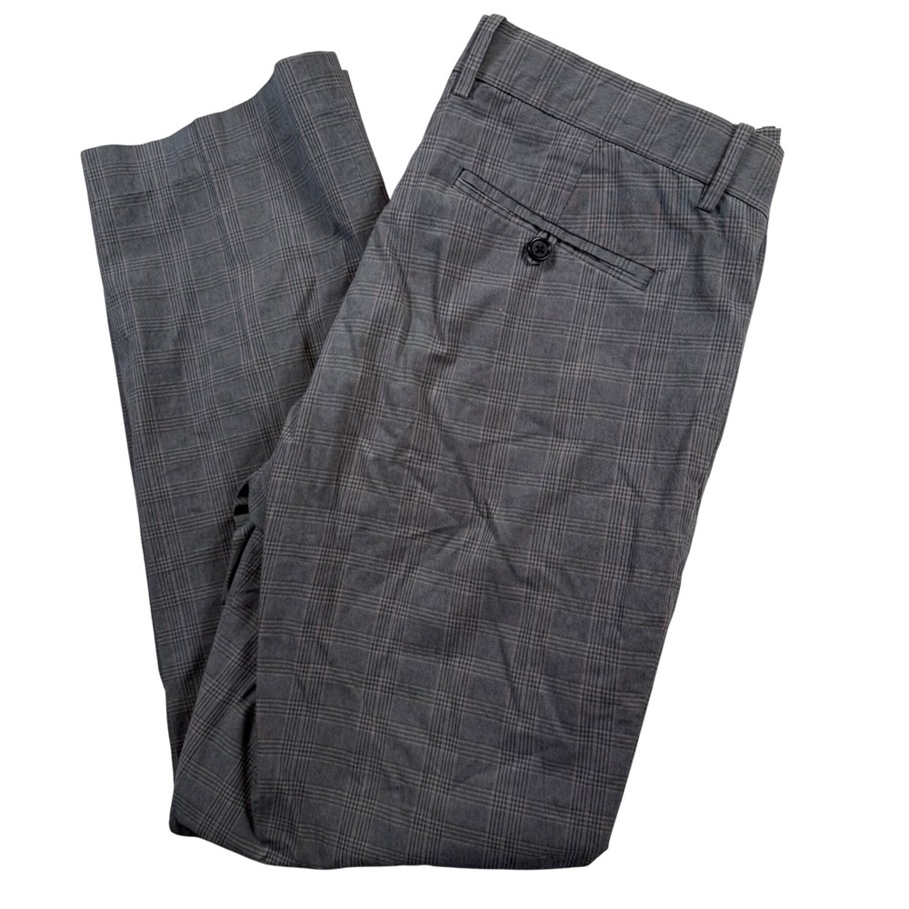 Theory Trousers Mens 34 Grey Glen Plaid Cotton Blend Straight Leg Dress Pants